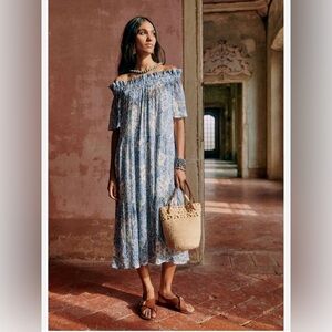 NWT Sezane Robe Midi  Ceres Alcazar Off The Shoulder Floral Dress Size 36.